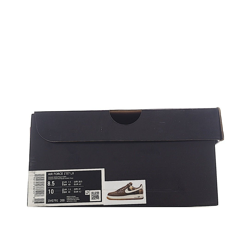 Black shoe box with product sticker and barcode