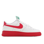 Low-top sneaker, white upper with red swoosh and red outsole