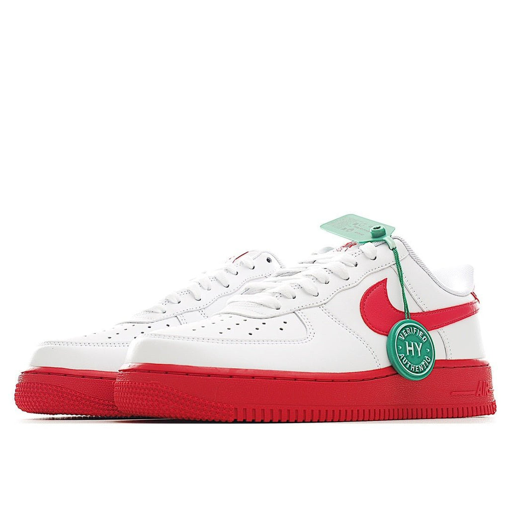 Low-top sneaker, white upper with red swoosh and red rubber sole