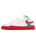 Low-top sneaker, white upper with red swoosh and red rubber sole