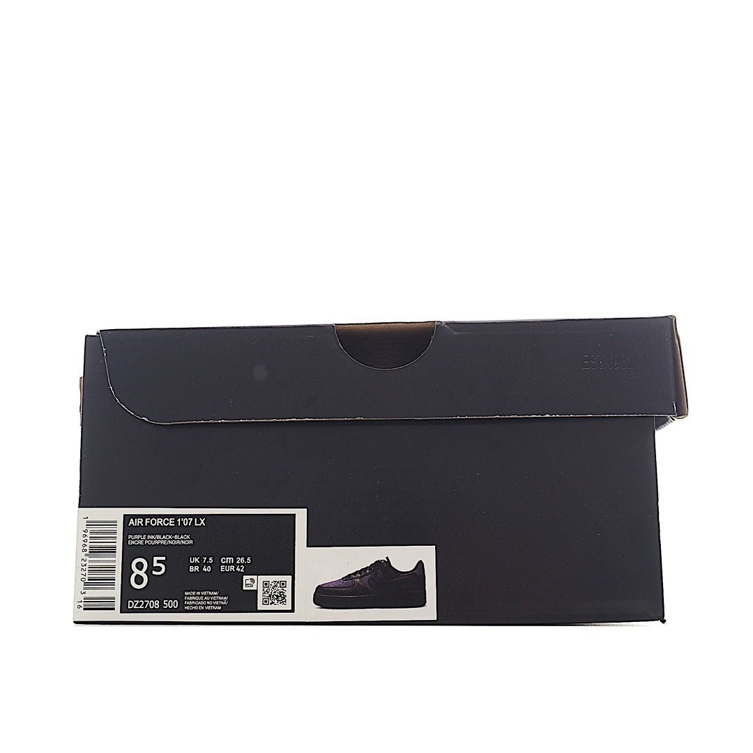 Navy shoe box with shipping label and product image