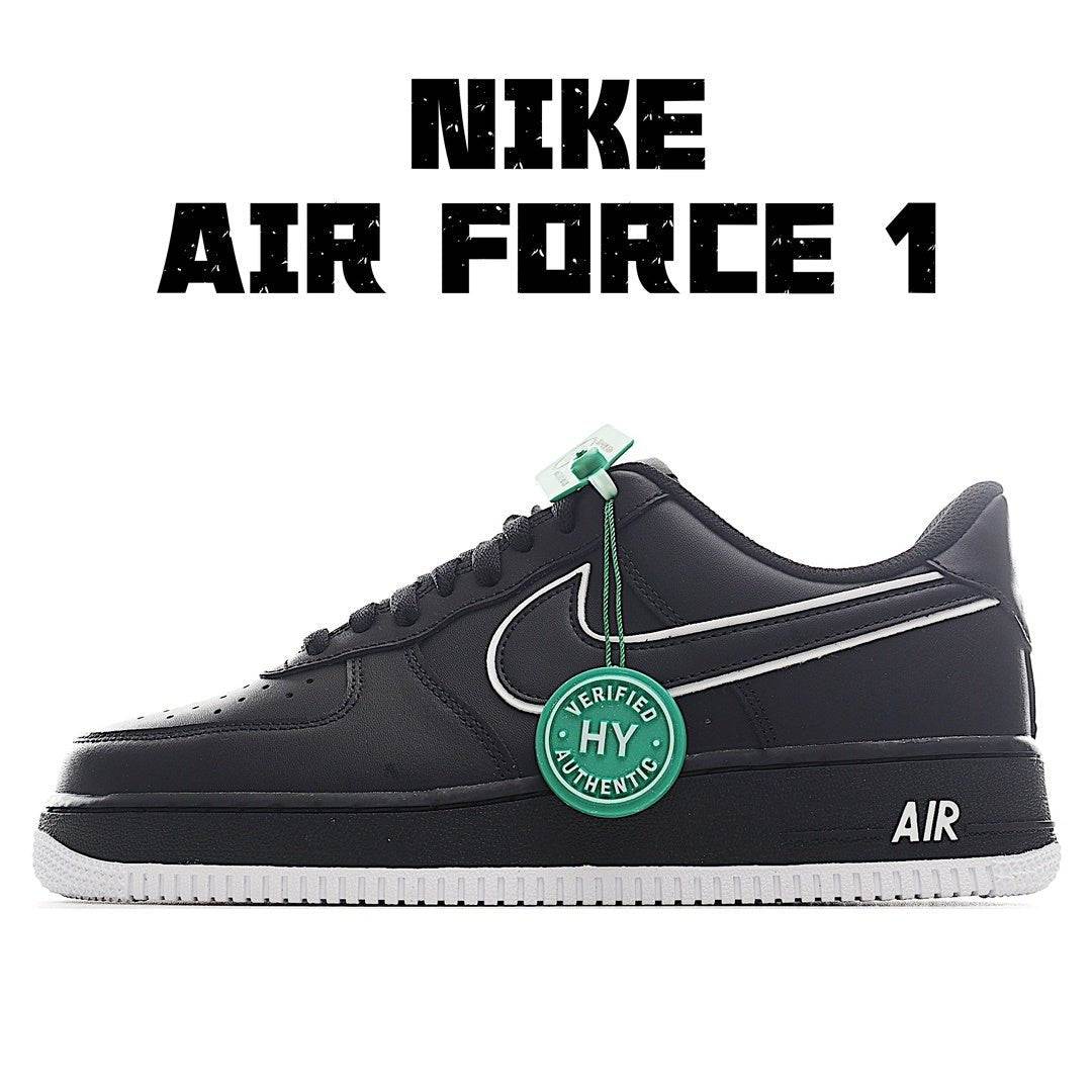 Black low-top leather sneaker with white midsole and Air logo