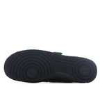 Shoe outsole view with dark tread and textured grip pattern