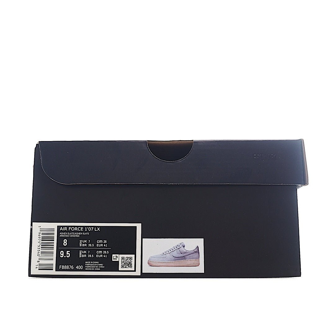 Shoebox with Air Force sneaker label and size sticker on the front