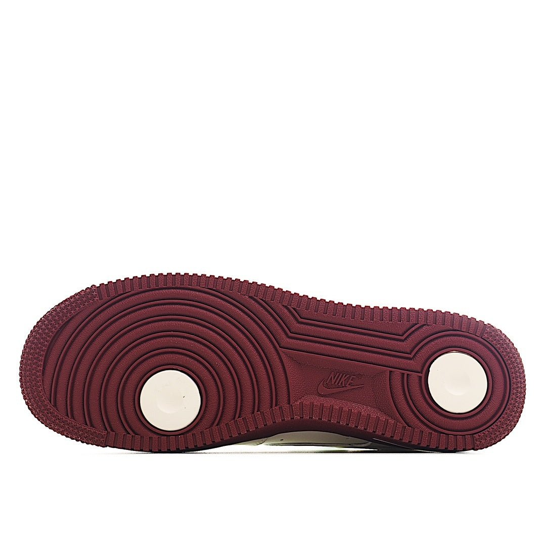 Burgundy outsole with circular traction pattern for Air Force 1 sneakers