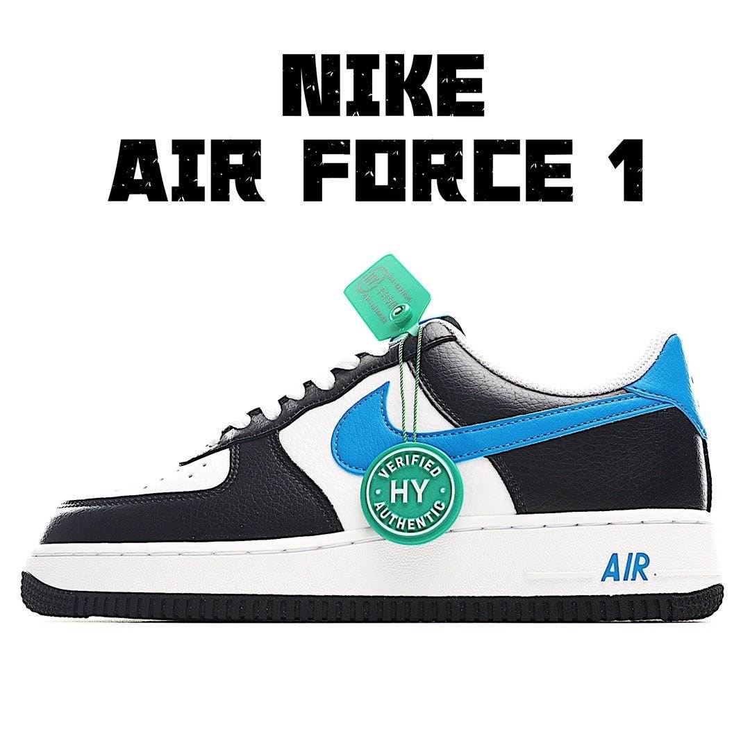 Black, white and blue Nike Air Force 1 low-top sneakers with mint tag