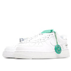 Nike Air Force 1 low-top sneaker, white with green tongue and lace loops