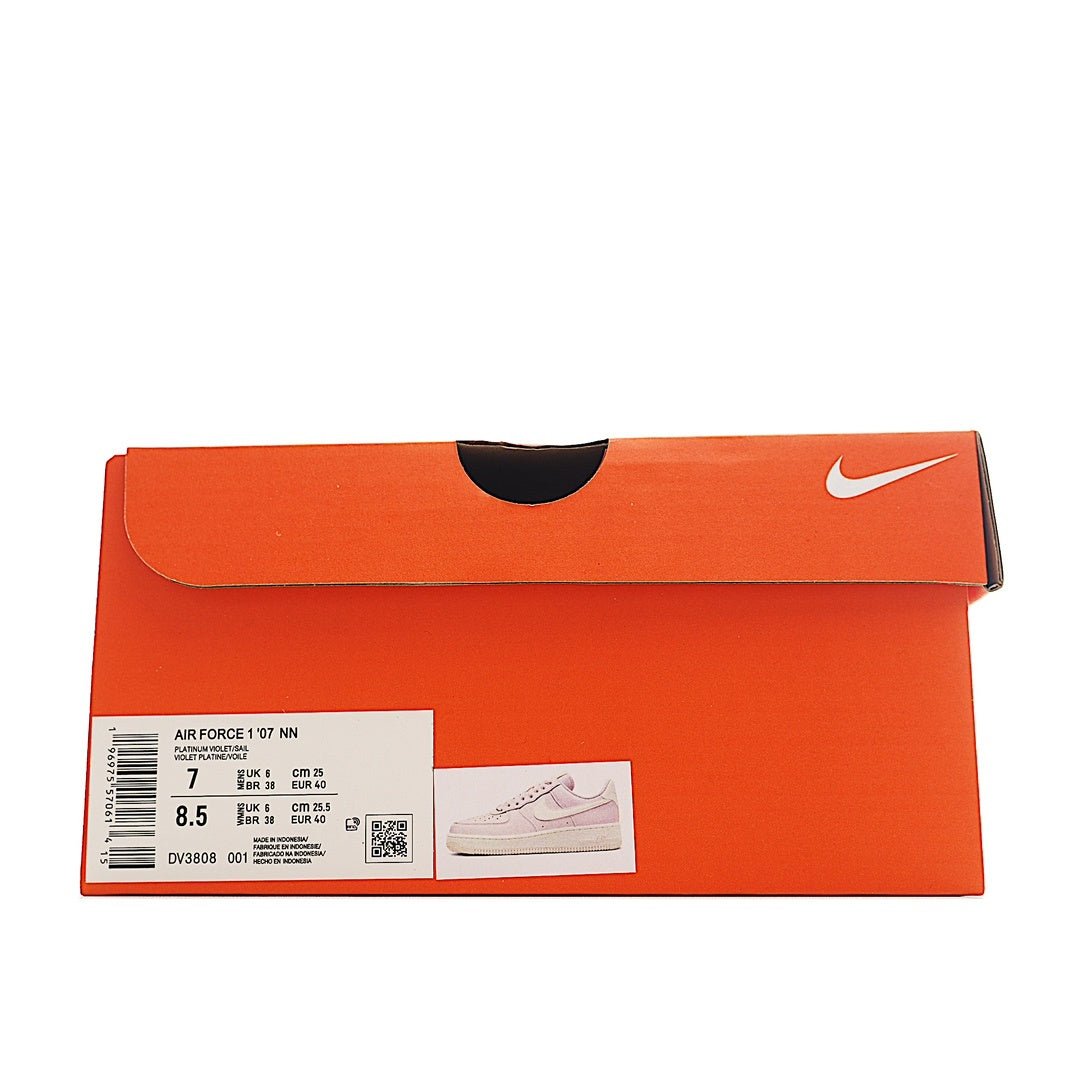 Orange shoe box with Nike swoosh and Air Force 1 label