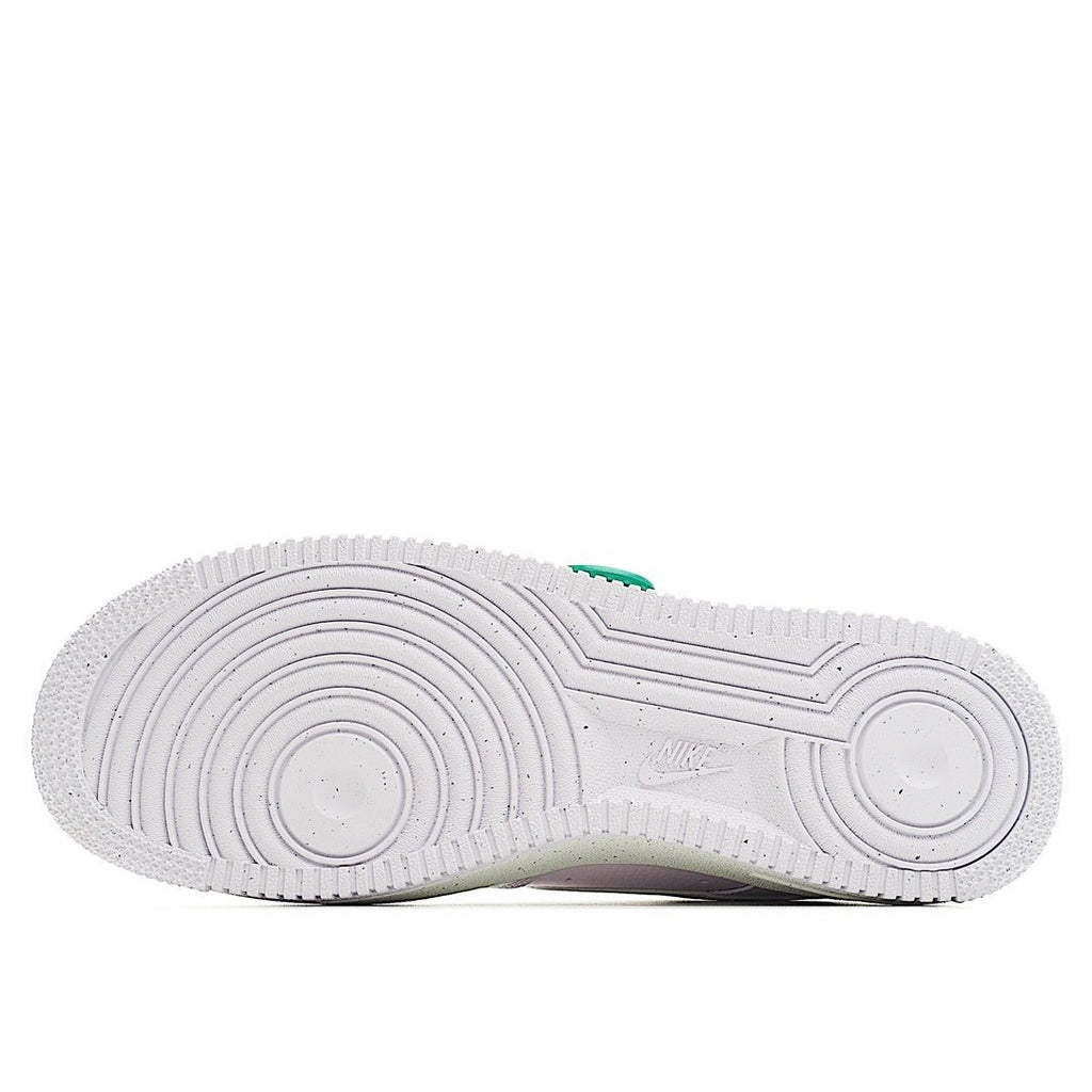 White rubber outsole with tread pattern and heel grip details