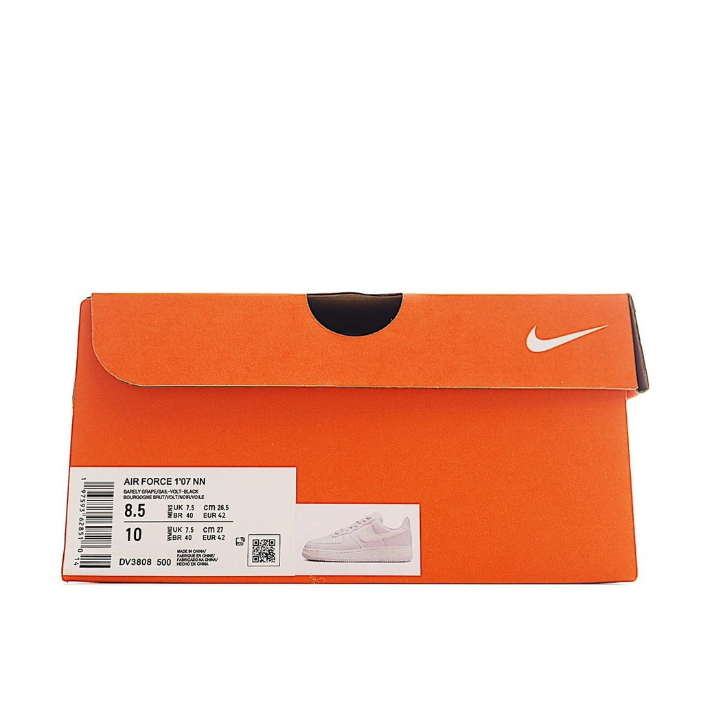 Orange Nike shoe box with Air Force 1 label and size sticker