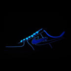 Dark Nike low sneaker with bright blue outline and swoosh accent