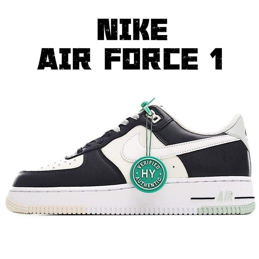 Nike Air Force 1 low-top sneakers in white, black with green lace accents