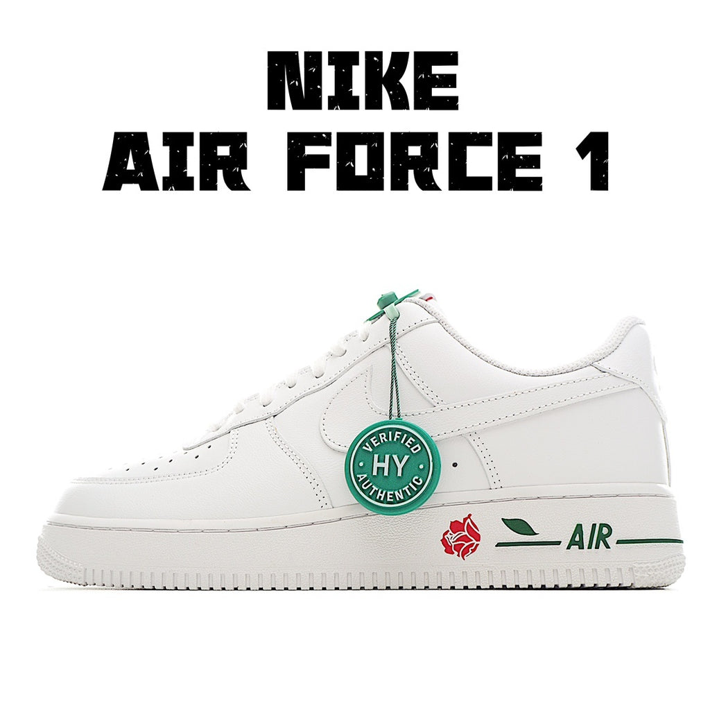 Nike Air Force 1 sneakers, white leather with teal accents and side swoosh