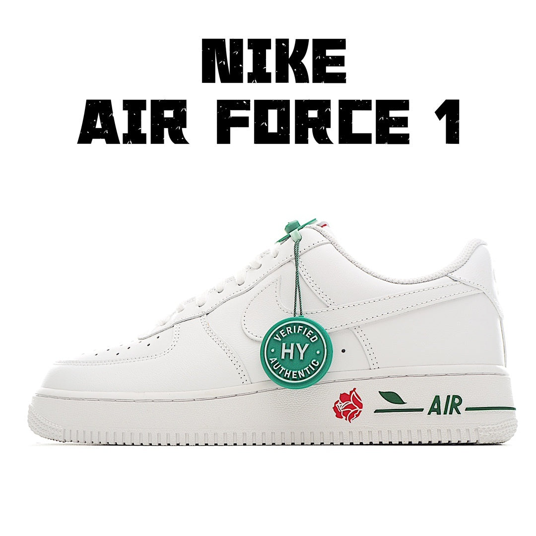 Nike Air Force 1 sneakers, white leather with teal accents and side swoosh