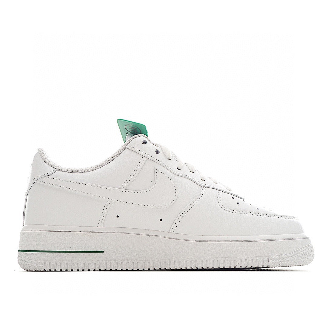 Nike Air Force 1 sneakers, white upper with teal collar lining and side swoosh