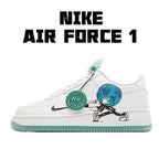 Nike Air Force 1 sneakers with graphic panel on side, white leather and teal trim