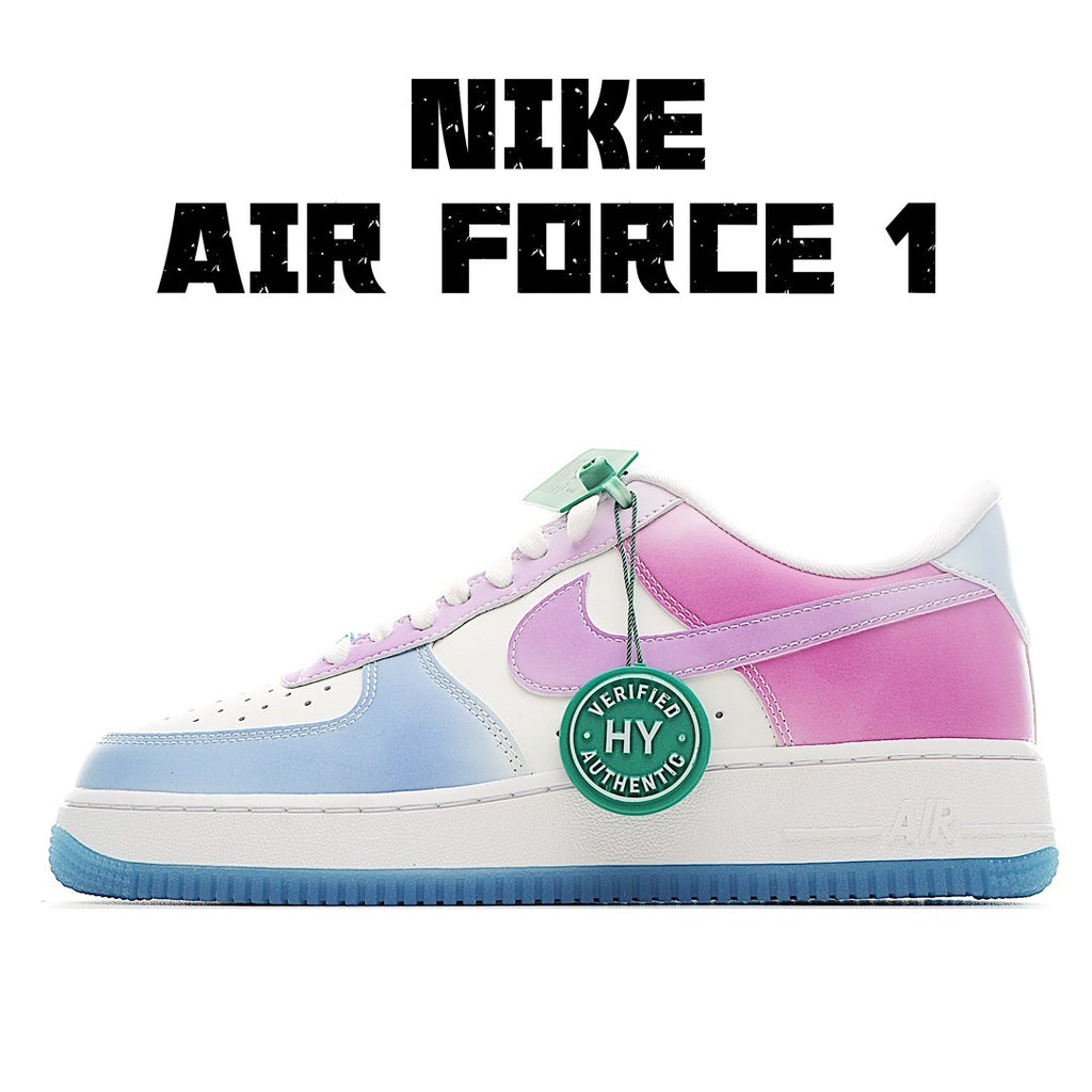 Color-block low-top sneakers with white, light-blue sole, and pink panel; lace-up style