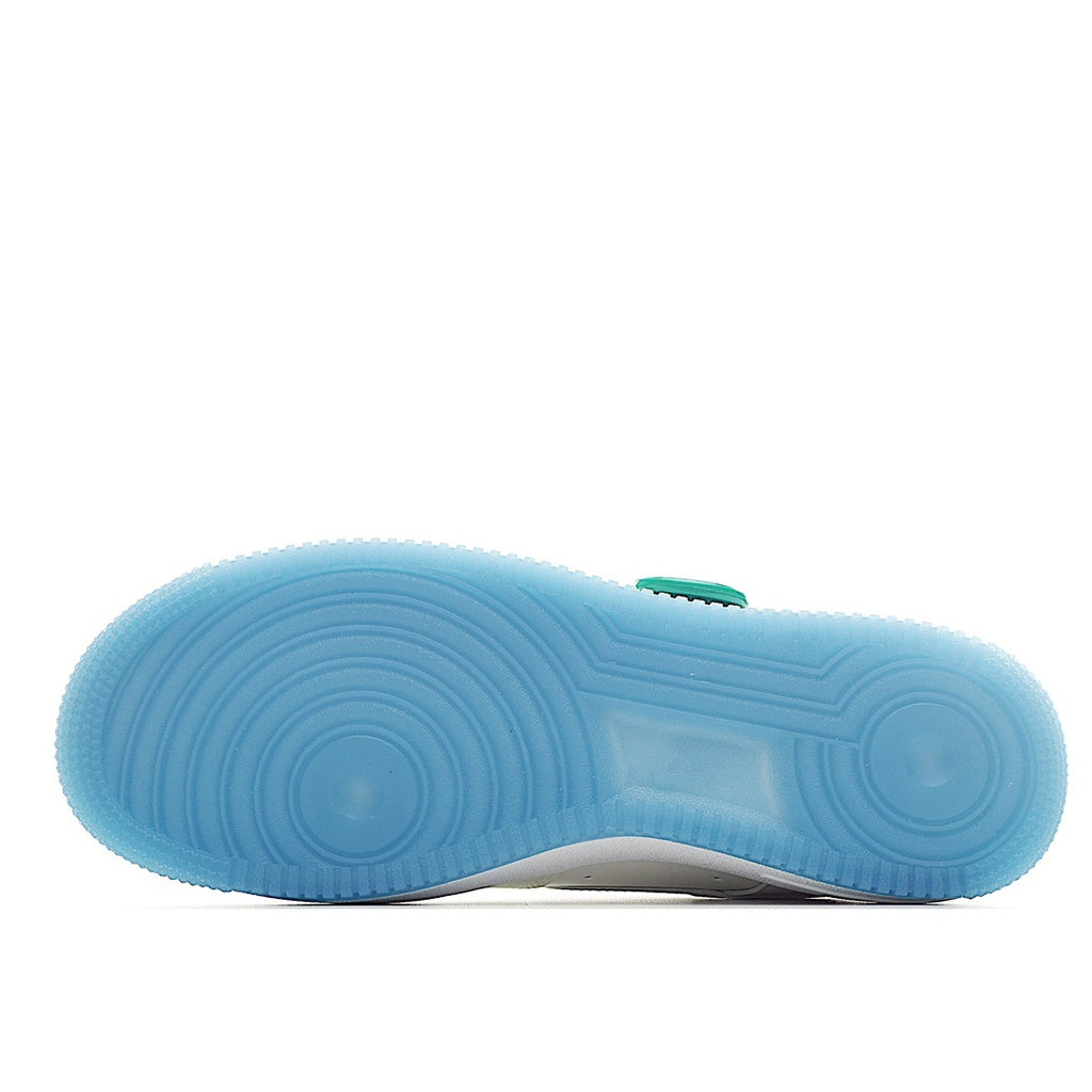 Blue rubber outsole of low-top sneakers with circular tread pattern