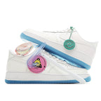 White low-top sneakers with light-blue outsole; visible Verified HY Authentic badge