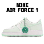Low-top sneakers, white leather with mint green swoosh and lace eyelets