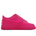 Pink Nike Air Force 1 low-top sneaker, front side with lace eyelets
