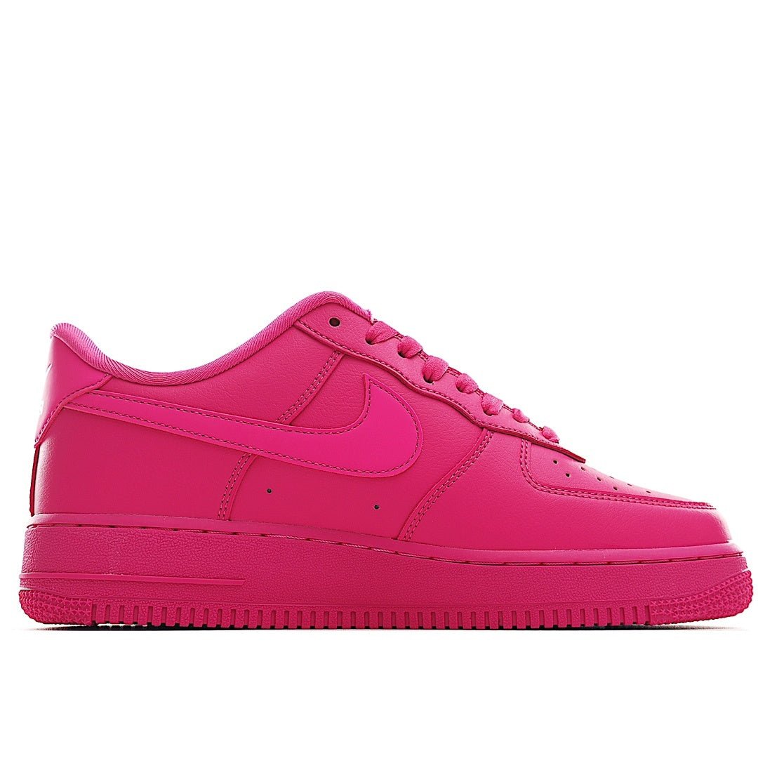 Pink Nike Air Force 1 low-top sneaker, front side with lace eyelets