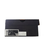 Black shoe box with size label and barcode