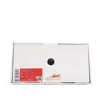Sneaker box with pink and red Nike Air Force 1 shoes, size label visible