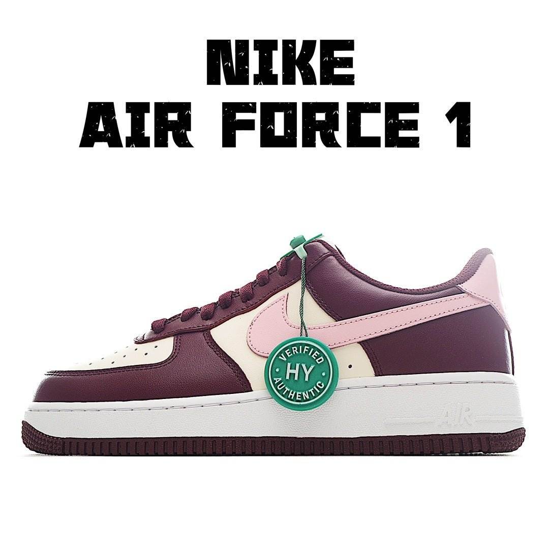 Nike Air Force 1 low-top sneakers, burgundy and light pink with white sole