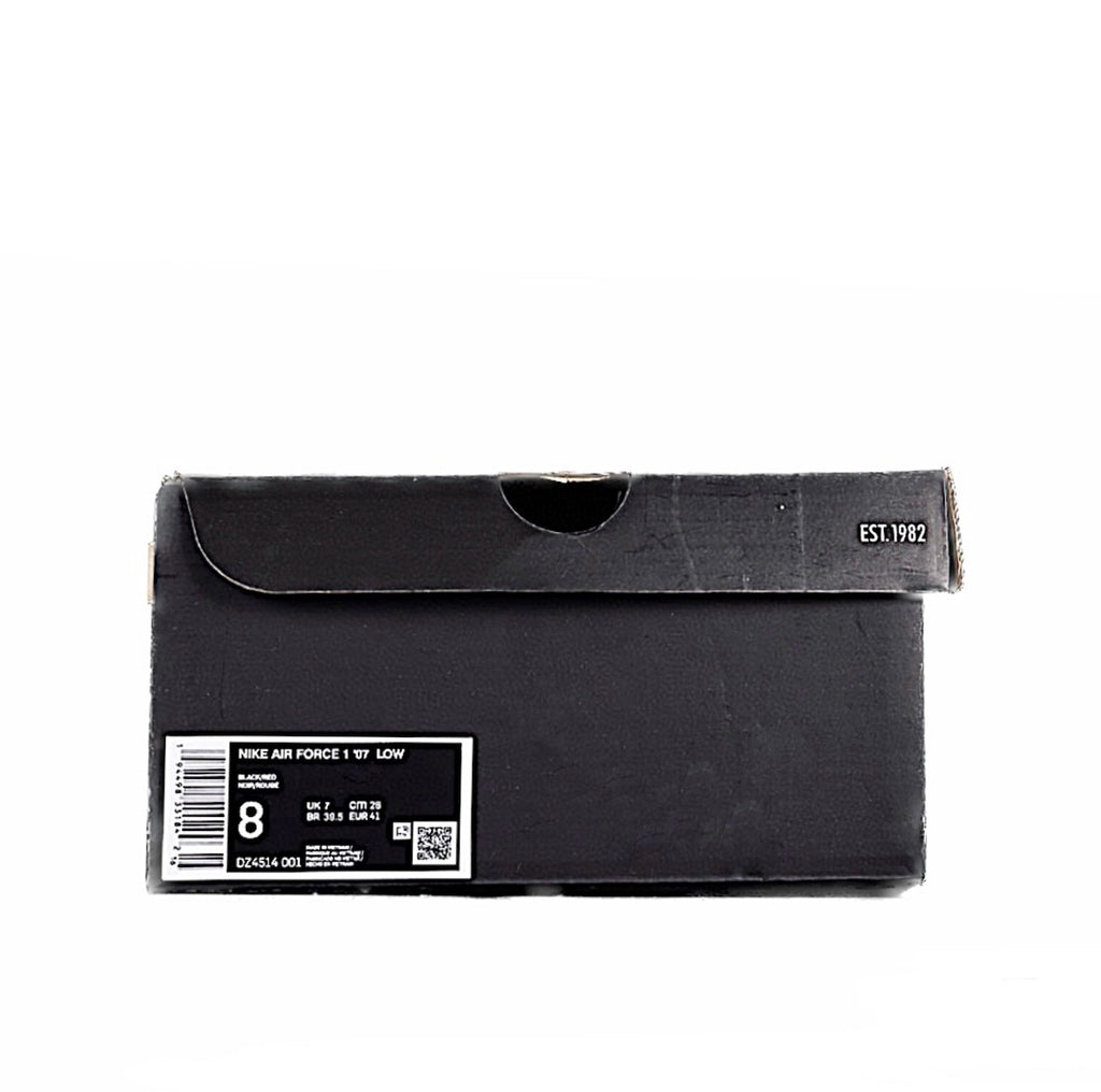 Black sneaker shoebox with size label and barcode