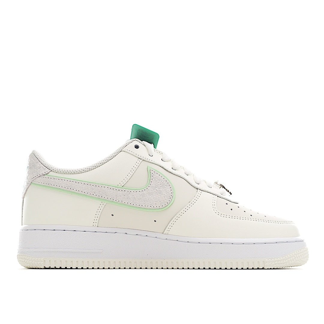 Nike Air Force 1 sneaker, white upper with mint green side panel and white laces