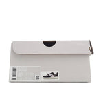 Light gray sneaker box with size label and small product graphic