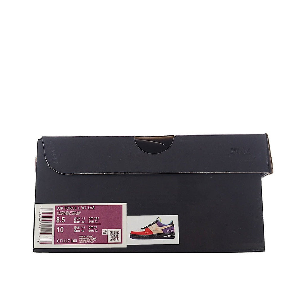 Black shoe box for low-top Air sneaker with printed size and barcode label