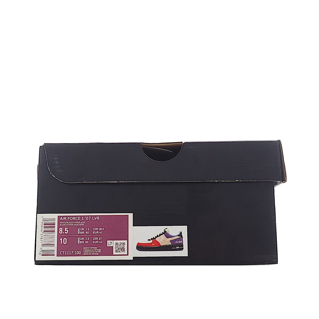 Black shoe box for low-top Air sneaker with printed size and barcode label