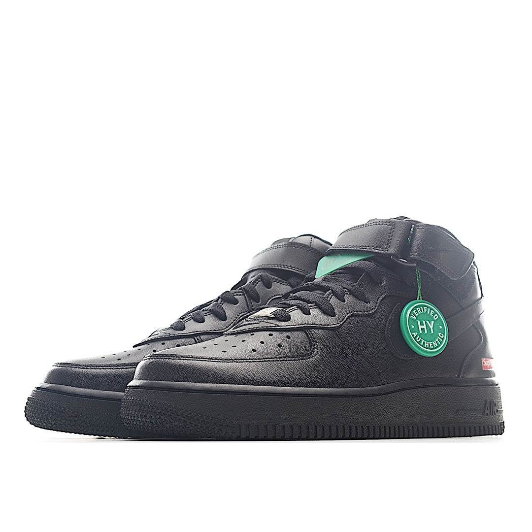 Black high-top sneakers with green HY Verified badge, perforated toe, black outsole