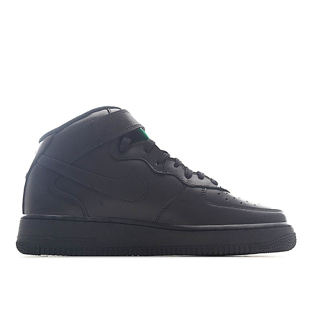 Dark high-top sneaker, side profile with swoosh detail and lace-up front