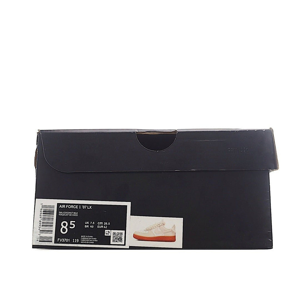 Black shoebox with white size label and sneaker product image