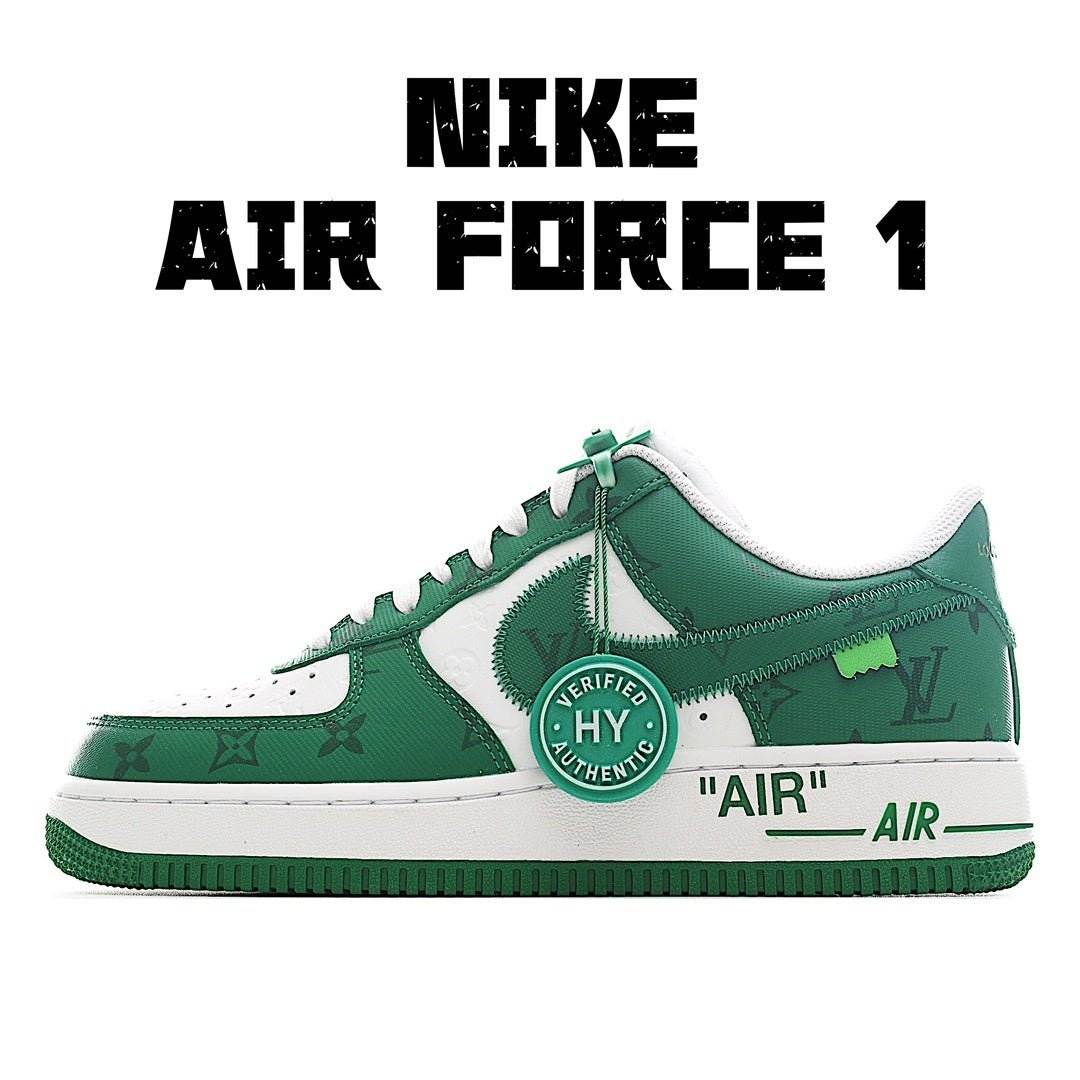 Green and white low-top sneakers with lace-up front and swoosh details