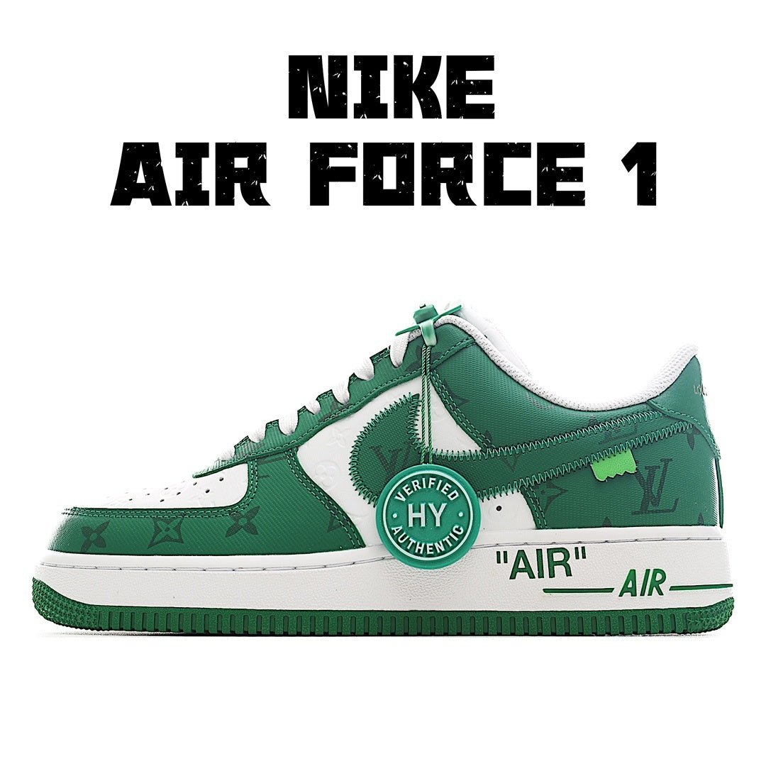 Green and white low-top sneaker with lace-up front and Air-style side panel detail