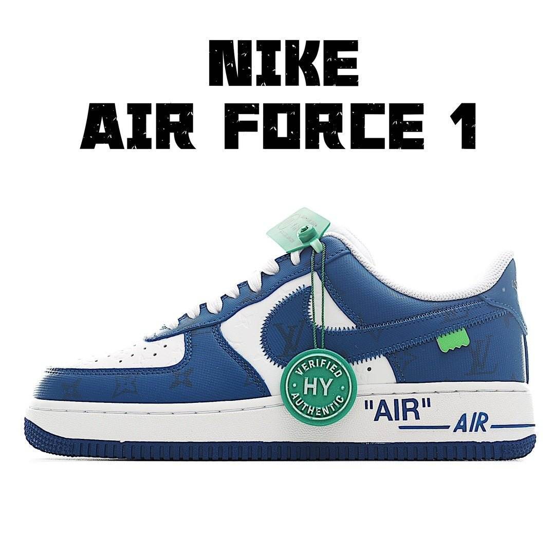 Nike low-top sneakers in blue and white with green accents