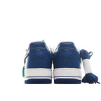 Pair of Air Force 1 sneakers in blue with white midsole and green side tassel