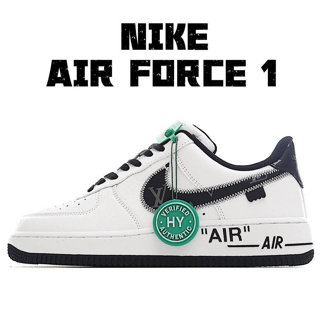 White low-top sneakers with navy trim, black laces, green HY badge detail