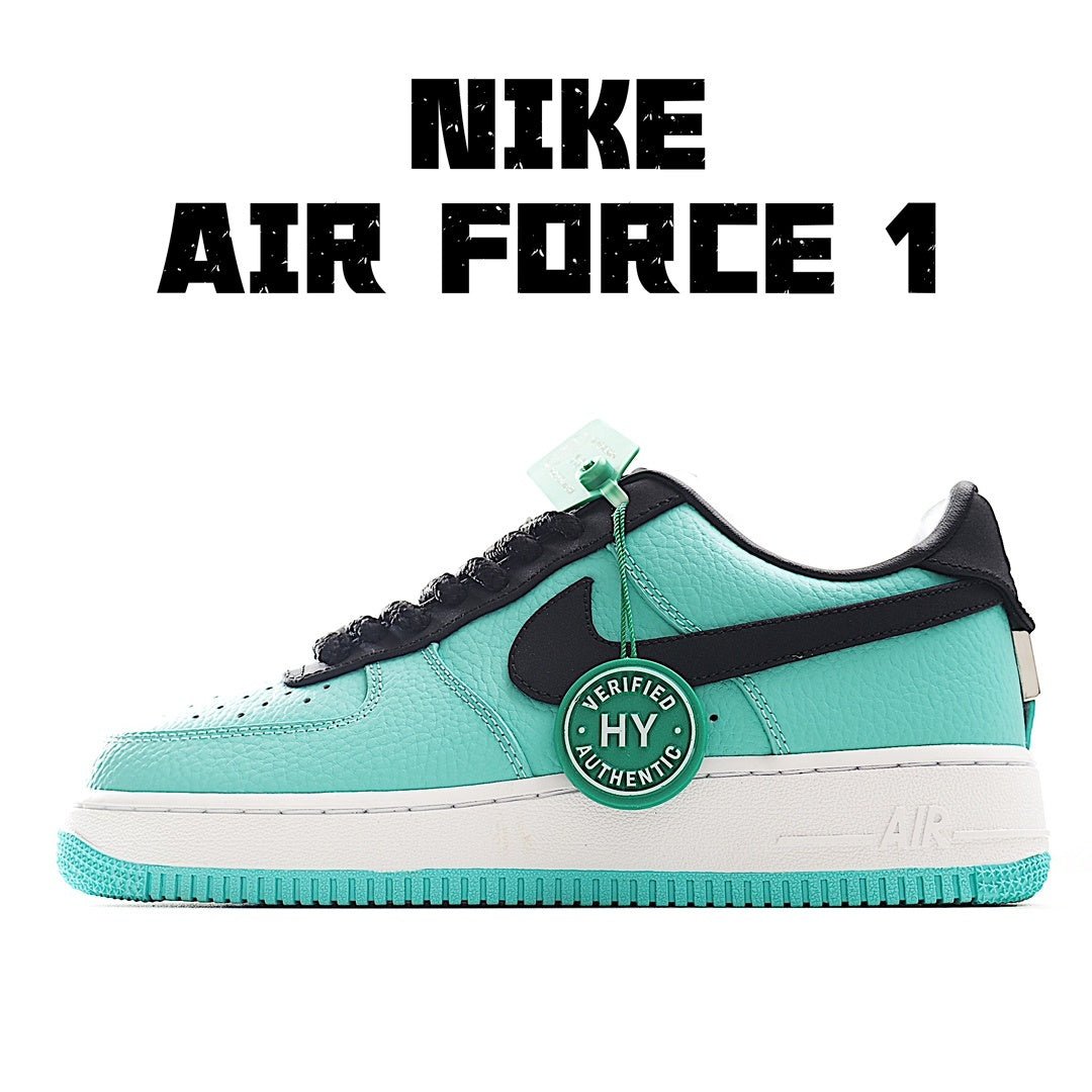 Nike Air Force 1 low-top sneakers, teal leather with black swoosh and white sole