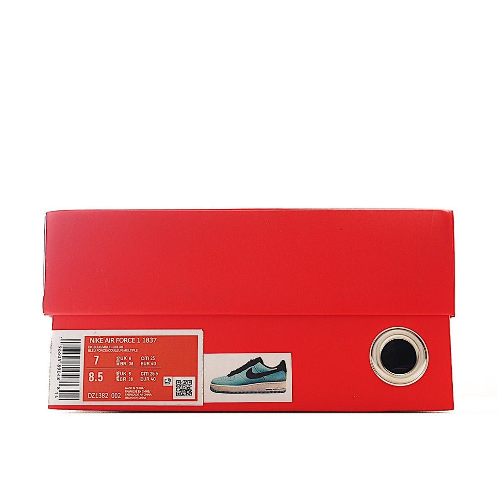 Shoe box with red lid and label, sized for Nike Air Force 1 sneakers