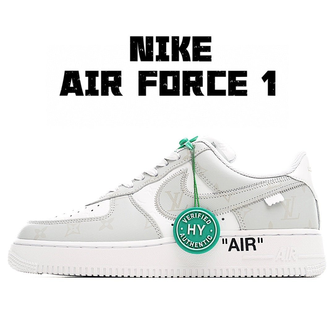 White Nike Air Force 1 low-top sneaker with green HY Verified tag