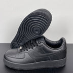 Air Force 1 sneaker outsole with circular traction pattern and dark gray leather upper