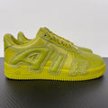 Lime green leather Air Force 1 sneakers with side panels, lace eyelets, Air branding