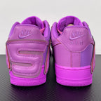 Purple Nike Air Force 1 sneakers, heel view with “NIKE AIR” embossing